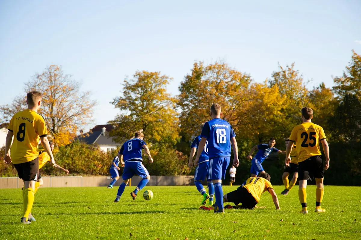 Spielszene auf dem Rasen im Herbst