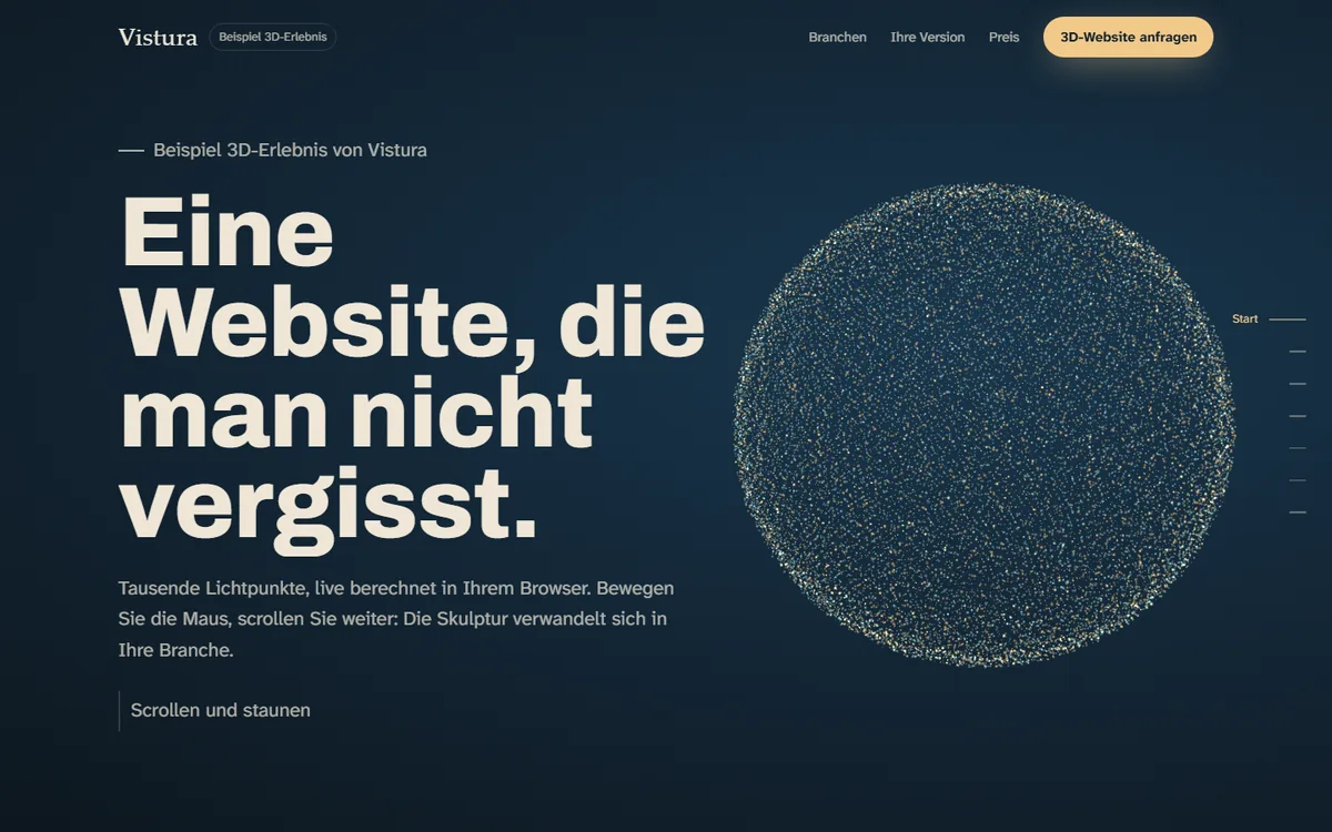 Beispiel einer 3D-Website: eine Skulptur aus Lichtpunkten